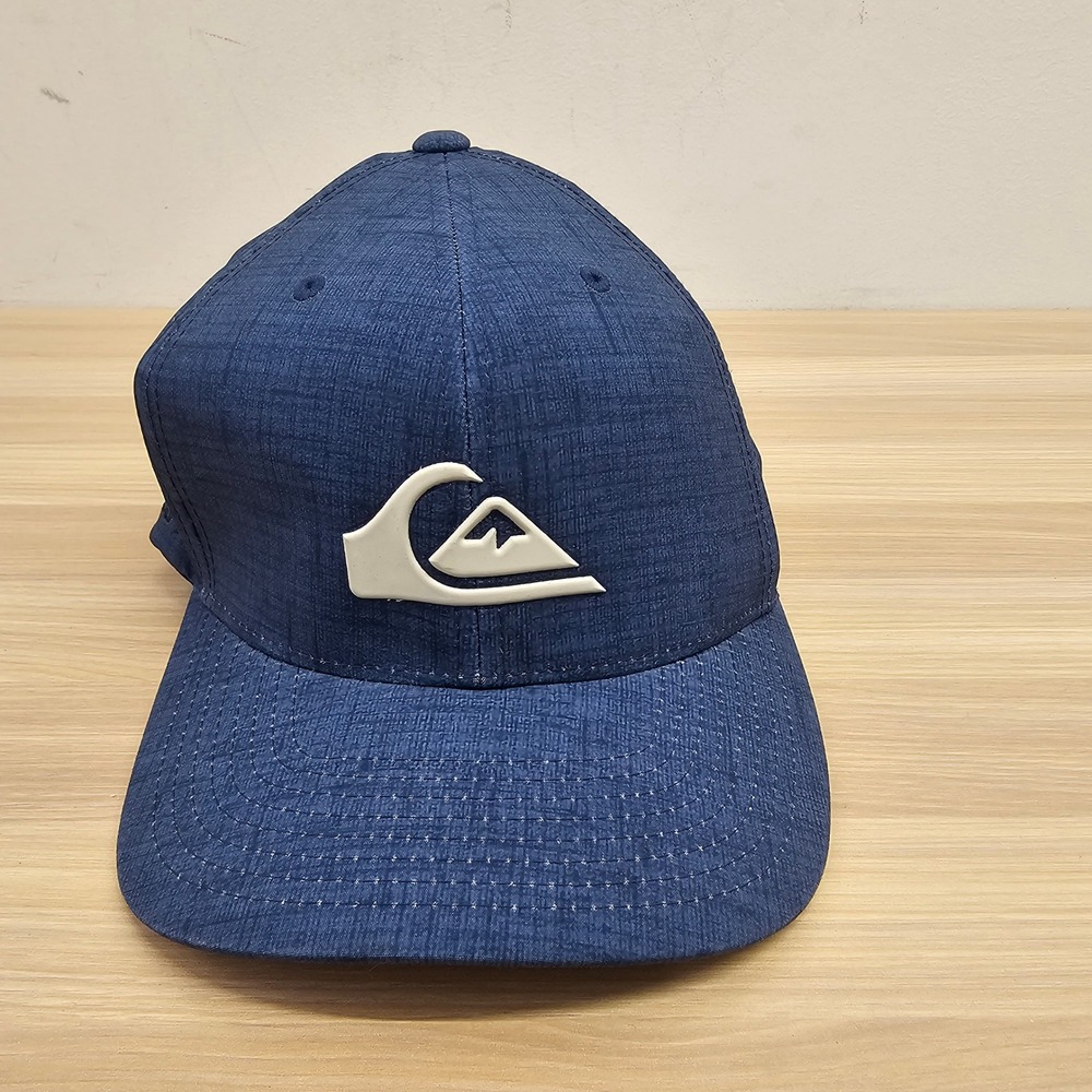 QUICKSILVER Skater Fitted Hat Cap Mens Blue Logo Flexfit Surfcore Beach Y2K S/M